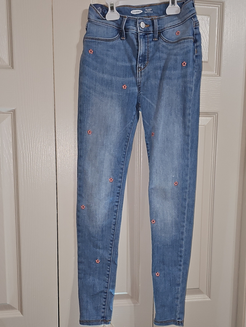 Old Navy Light Blue Skinny Jeans with Pink Floral Embroidery
